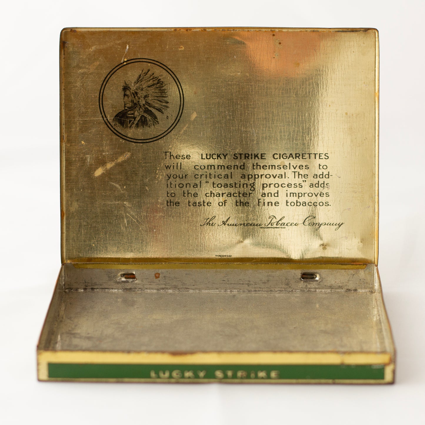 LUCKY STRIKE Flat Fifties Cigarette Tin Circa 1930s