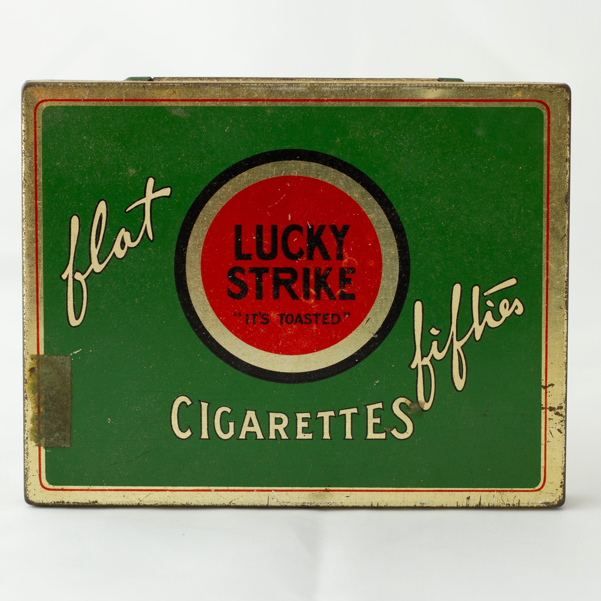 LUCKY STRIKE Flat Fifties Cigarette Tin Circa 1930s