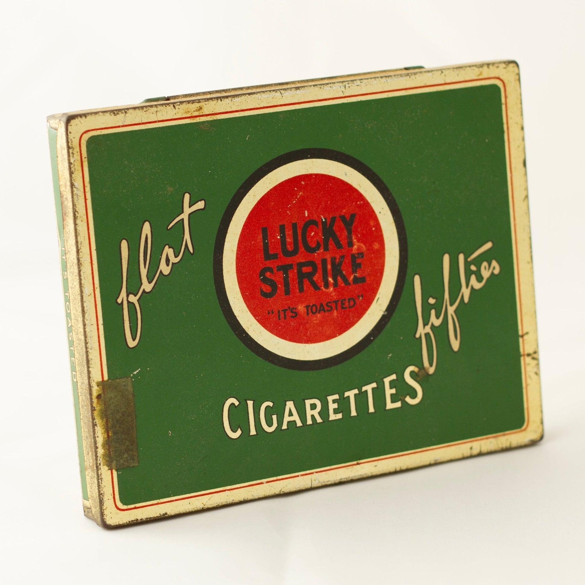 LUCKY STRIKE Flat Fifties Cigarette Tin Circa 1930s