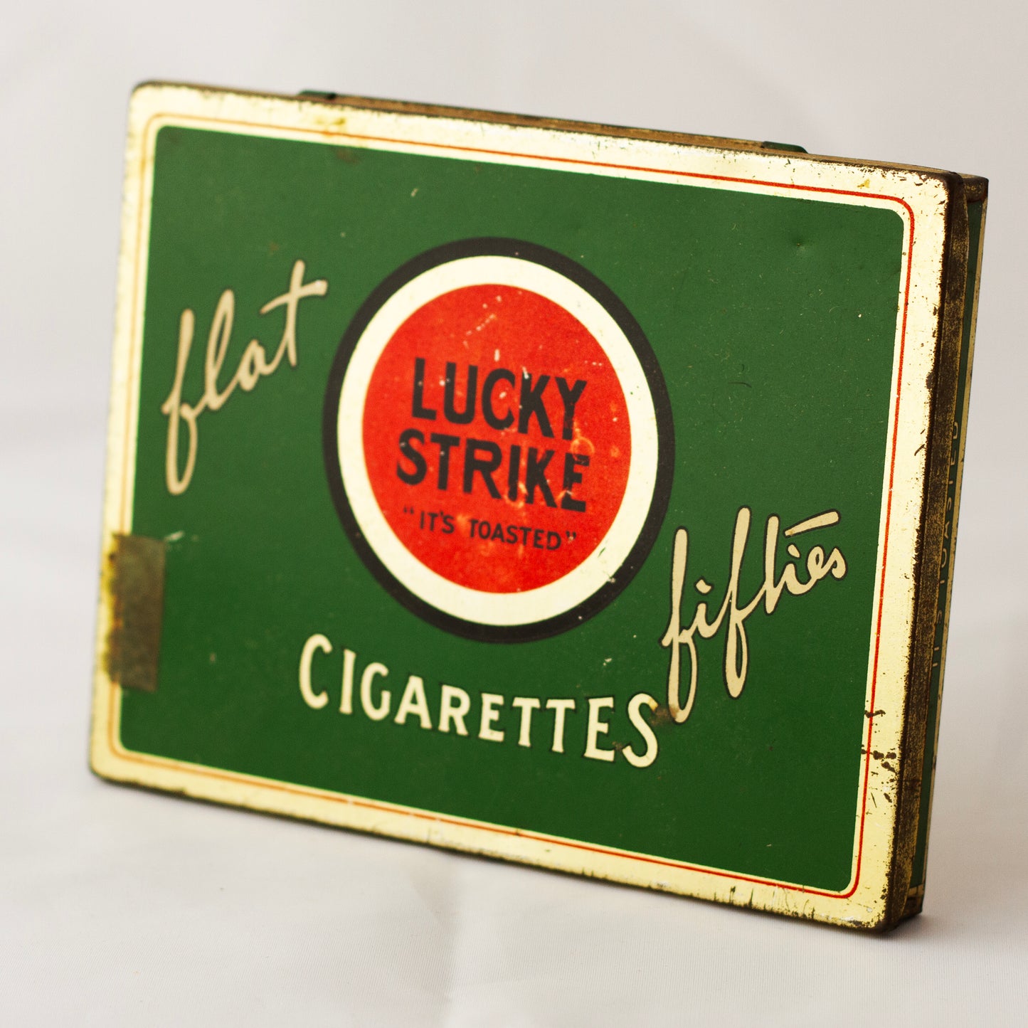 LUCKY STRIKE Flat Fifties Cigarette Tin Circa 1930s