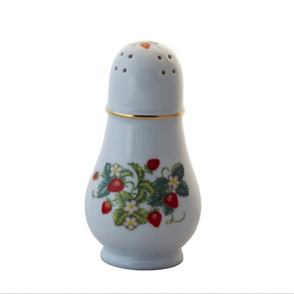 Vintage Avon Strawberry Porcelain collection (1978) sugar shaker with gold trim.