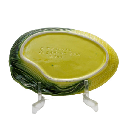 Vintage Stanford Pottery Corn Line Snack Plate & Cup Set #709 – Majolica Style, Ohio, 1940s Bottom with Mark