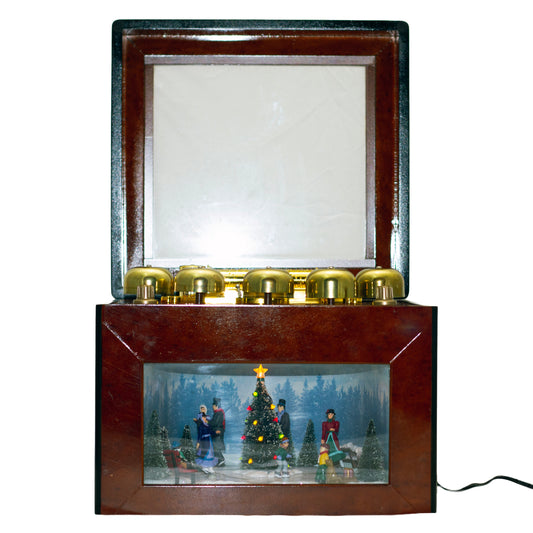 2006 Mr. Christmas Gold Label Animated Concertina with 50 songs, five real brass bells, animated skating scene, box, adapter and manual.