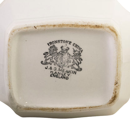 Tetera de loza J & G Meakin Classic Block Optic – Loza blanca inglesa antigua c. 1890