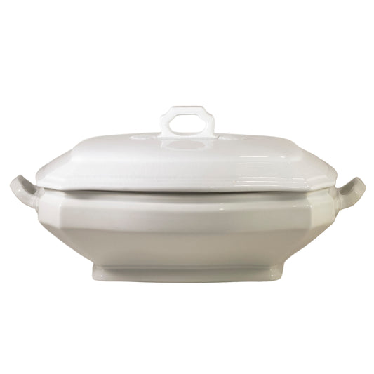 Antique J & G Meakin Block Optic Ironstone Covered Dish, Staffordshire England c.1890