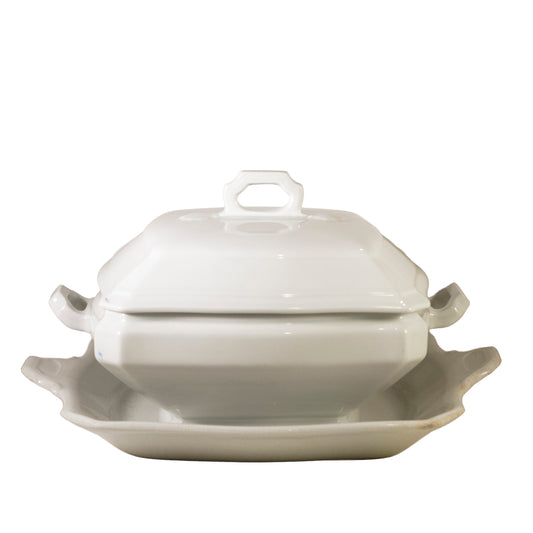 J & G Meakin Block Optic Square Ironstone Covered Dish with Underplate 1