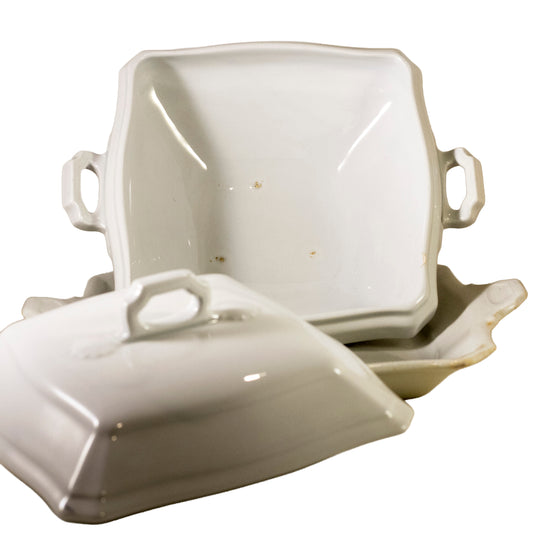 J & G Meakin Block Optic Square Ironstone Covered Dish with Underplate 4