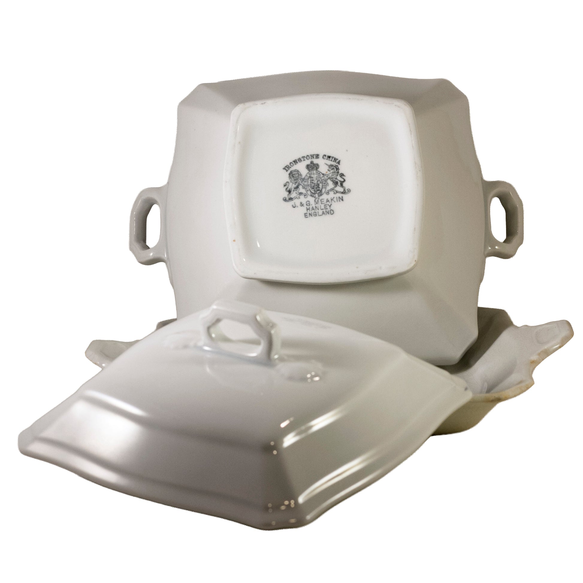 J & G Meakin Block Optic Square Ironstone Covered Dish with Underplate 7
