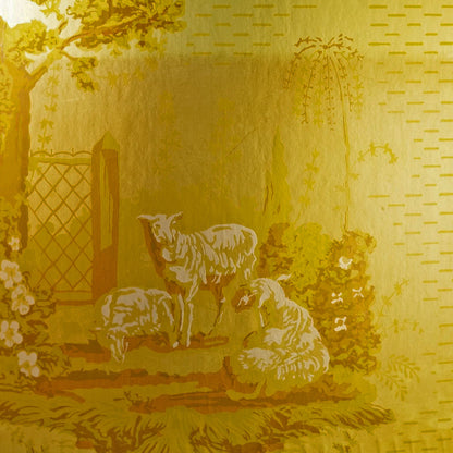 Boîte de mariée de reproduction – Boîte à chapeau motif agneau papier peint vintage, fabriquée à la main vers les années 1970