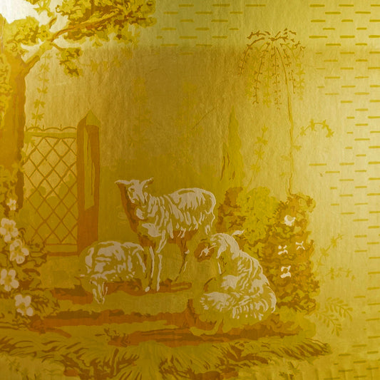 Reproduction Bride's Box – Vintage Wallpaper Lamb Motif Hat Box, Handcrafted Circa 1970s