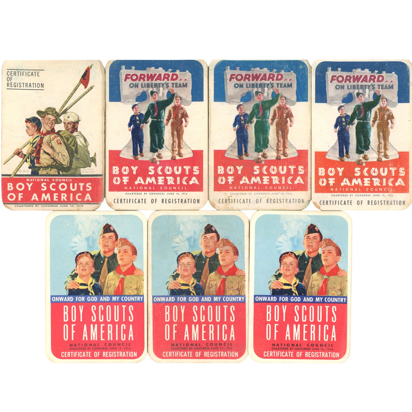 Complete 33-card Boy Scout archive documenting Ronnie Gump’s journey from Cub Scout to Eagle Scout, Trotwood Ohio, 1953-1959. 21 Merit Badge Cards  Back