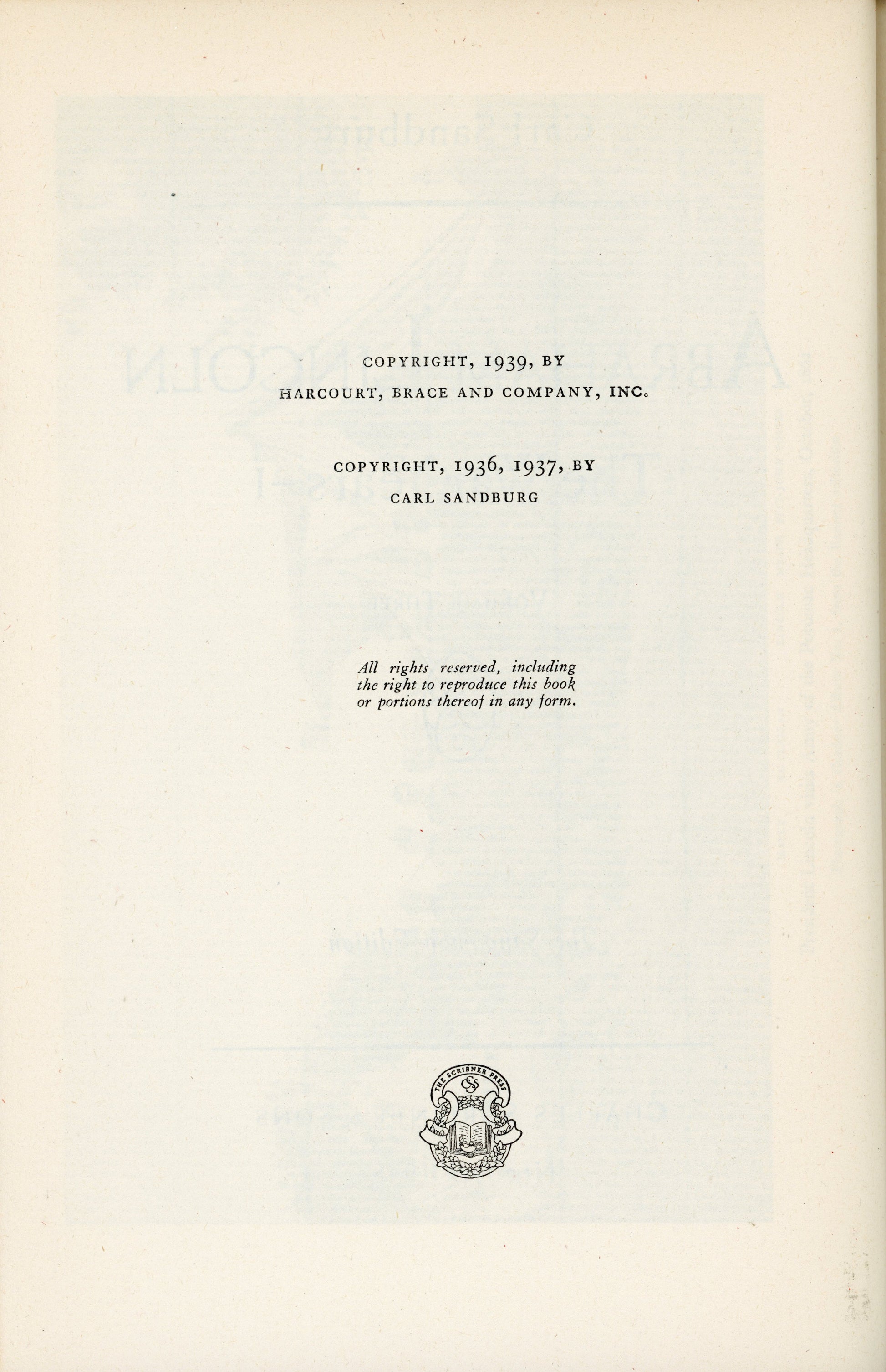 Abraham Lincoln: The Sangamon Edition by Carl Sandburg (1948, 6 Vol. Set) Copyright 1937
