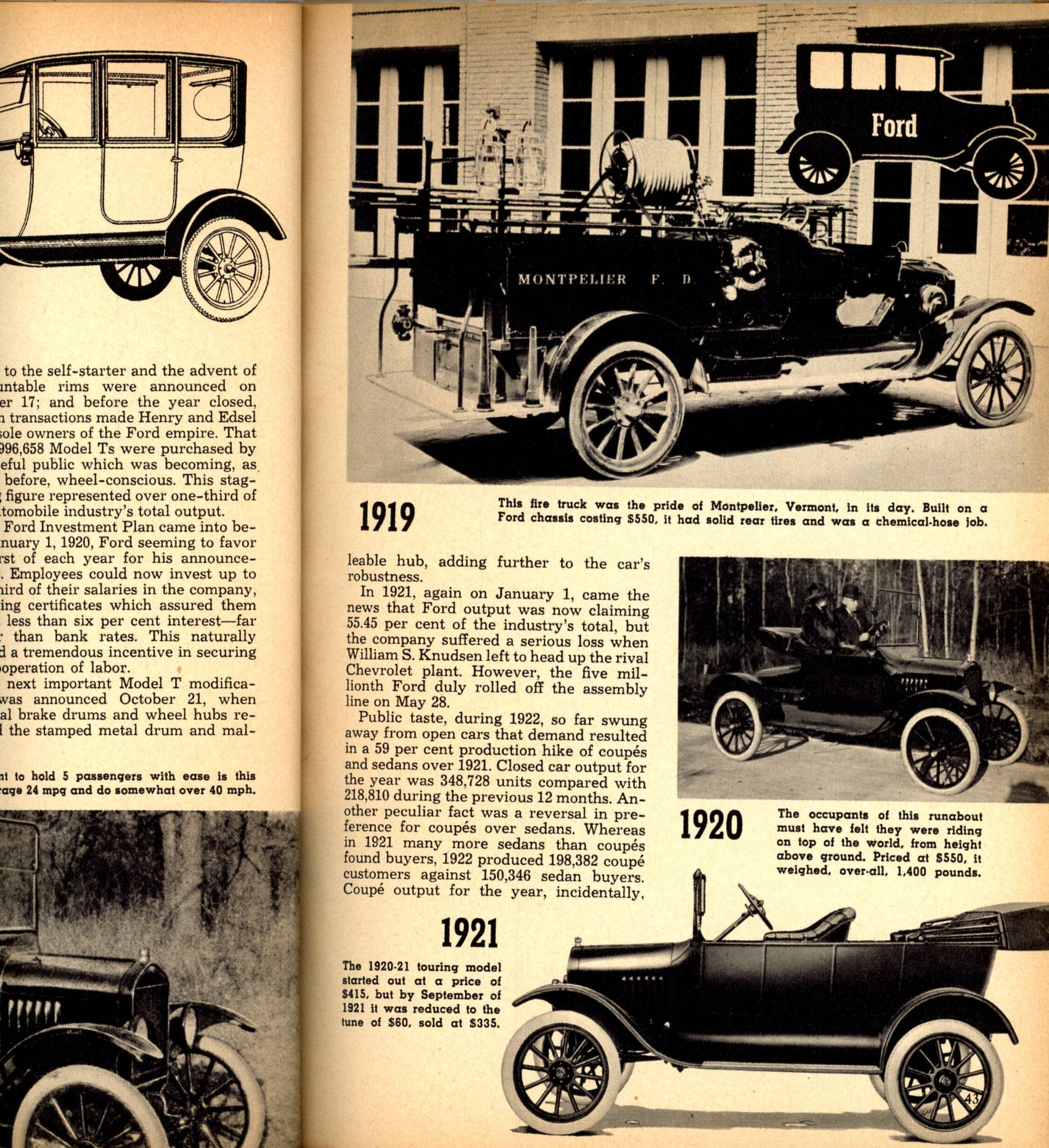 ANTIQUE AUTOMOBILES by John Bentley | Fawcett Publishers  ©1952 FORD FIRE TRUCK 1919