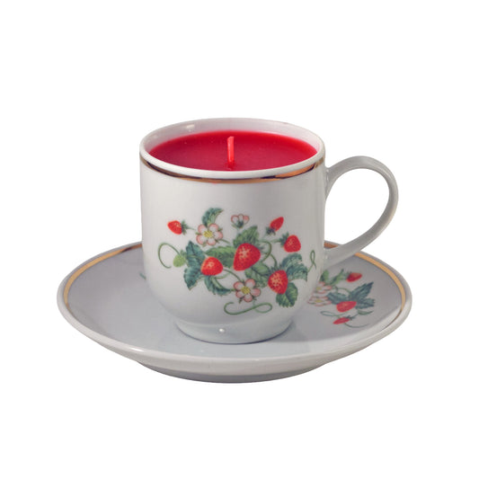 Vintage Avon Strawberry Porcelain collection (1978). Demitasse cups with gold trim.