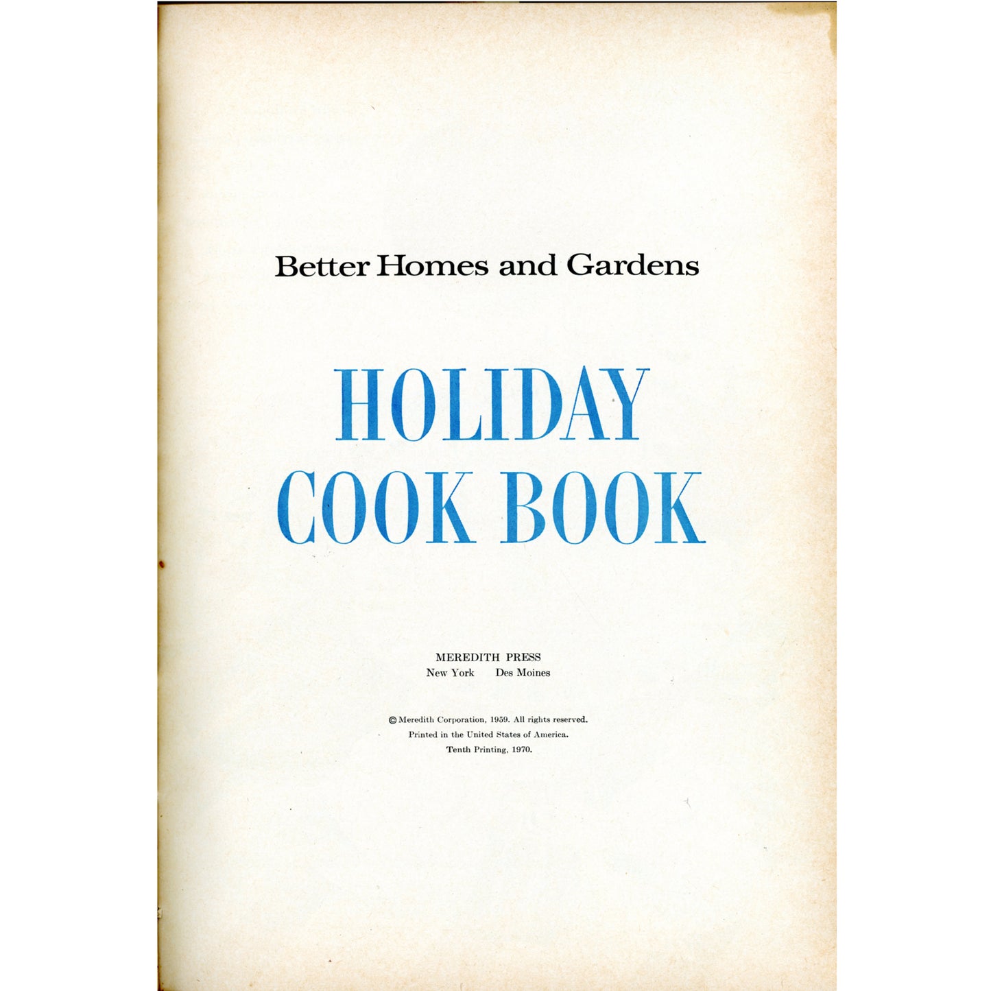 Better Homes Gardens Holiday Cookbook 1959 Mid Century Title page