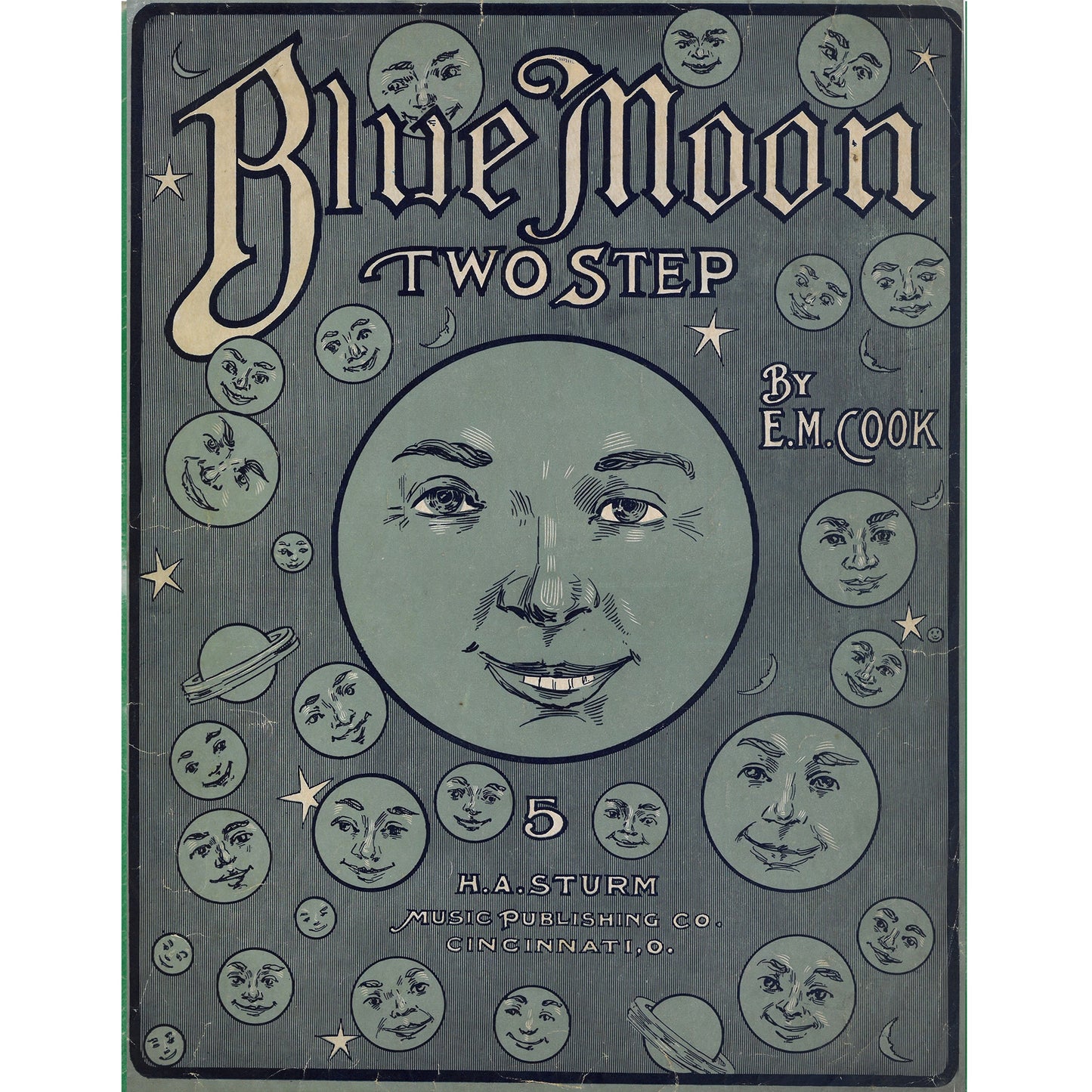 BLUE MOON Two Step by E.M. Cook Antique Sheet Music ©1906