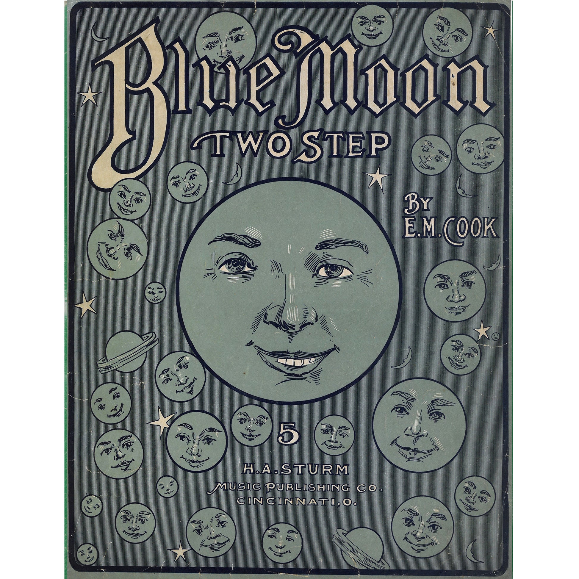 BLUE MOON Two Step by E.M. Cook Antique Sheet Music ©1906
