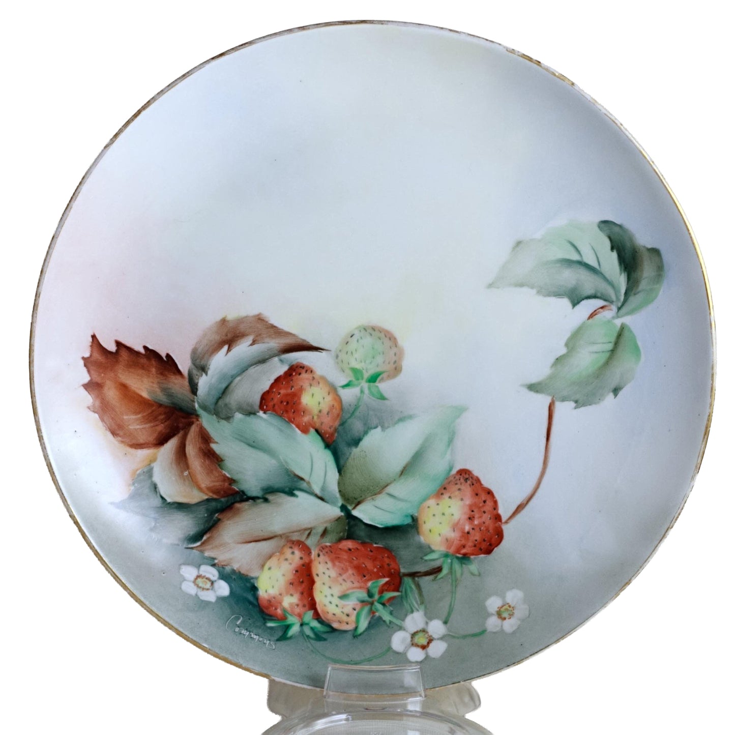 Mavaleix Mandavy & Balleroy Limoges Hand-Painted Strawberry Dessert Plate | Signed Commoys | France c. 1908–1914