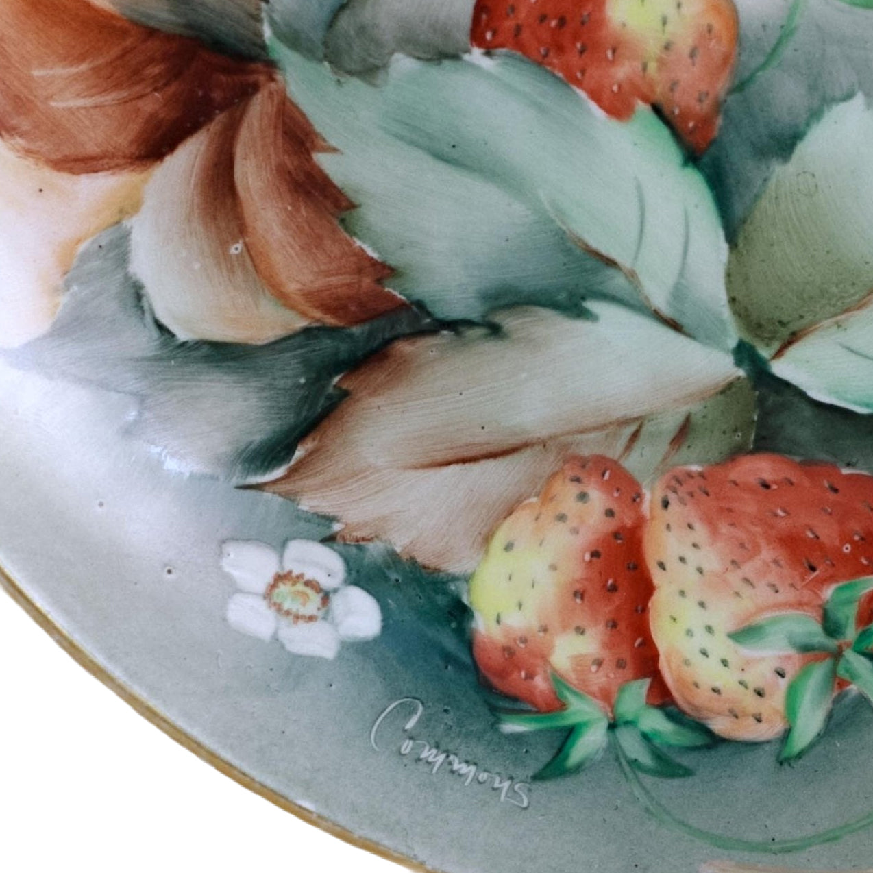 Mavaleix Mandavy & Balleroy Limoges Hand-Painted Strawberry Dessert Plate | Signed Commoys | France c. 1908–1914