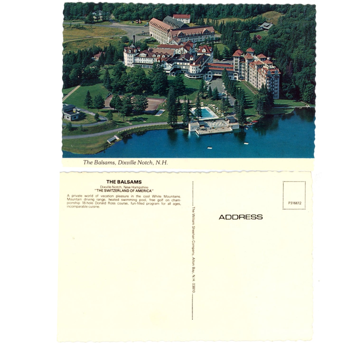 The Balsams Dixville Notch Aerial View Vintage Resort Chrome Postcard Front and Back