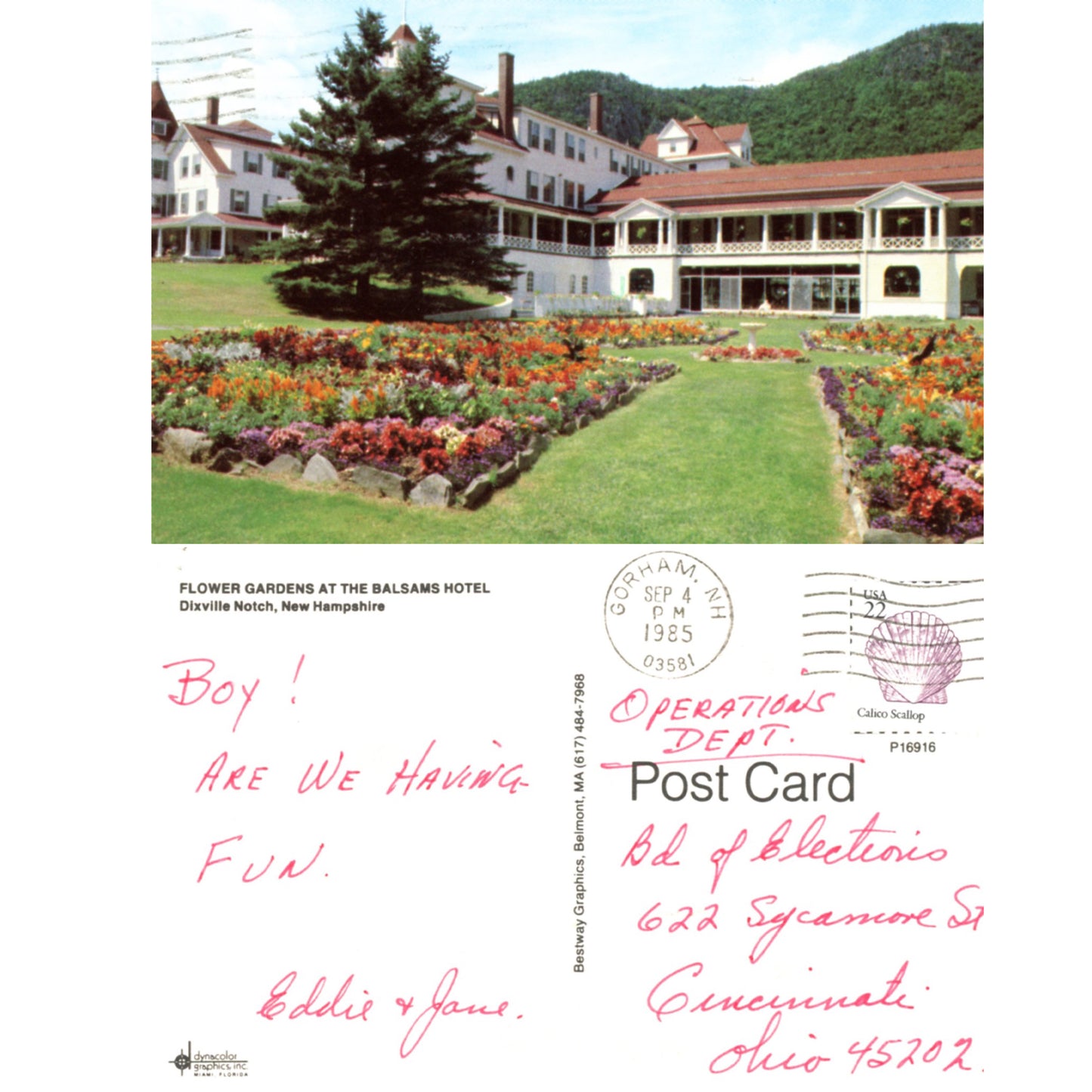 The Balsams Dixville Notch Gardens Vintage Resort Chrome Postcard Front and Back