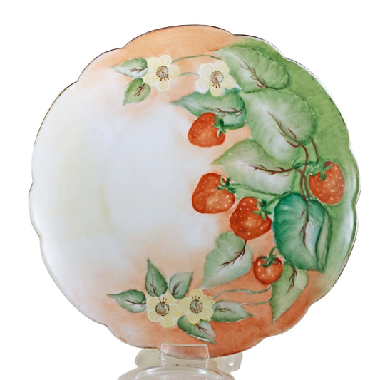 BAVARIA DESSERT PLATE Hand Painted Strawberries, Leaves & Blossoms Circa 1940s (7 ½”)