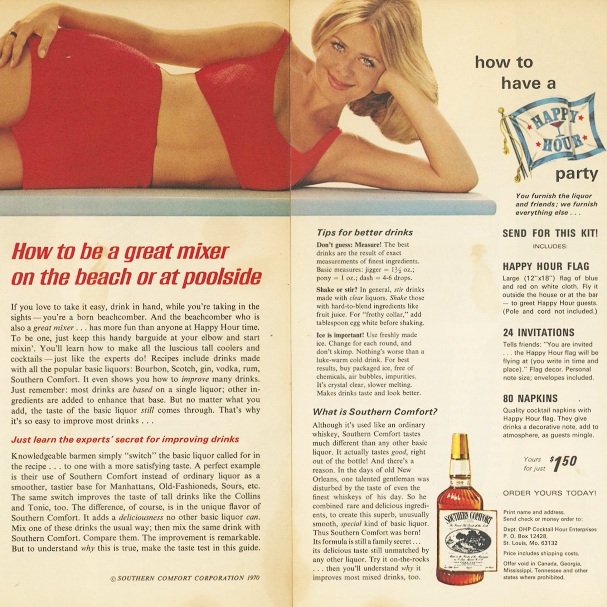 Beachcombers Happy Hour Bar Guide Southern Comfort 1970 Leaflet Inside 2