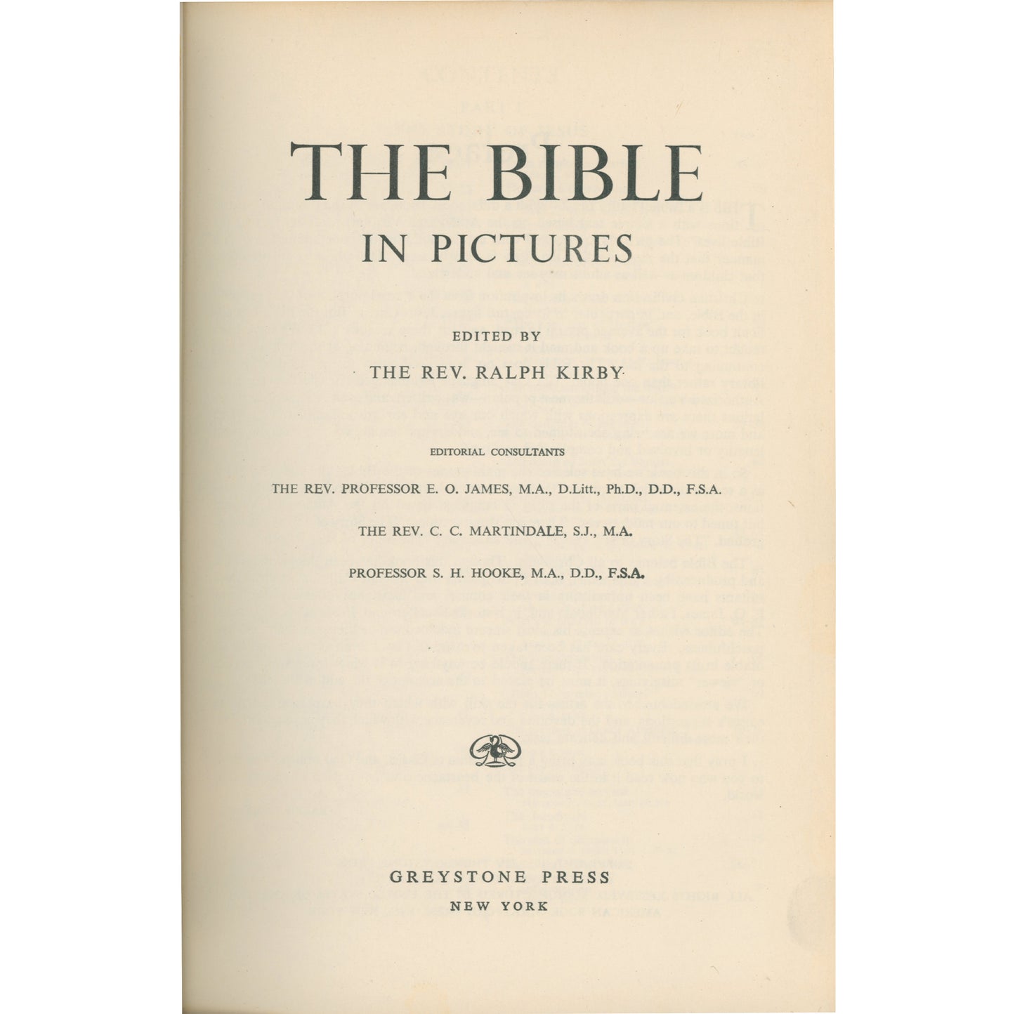Vintage 1952 Bible picture book by Ralph Kirby with over 1,000 illustrations. Greystone Press hardcover in very good condition. Title Page