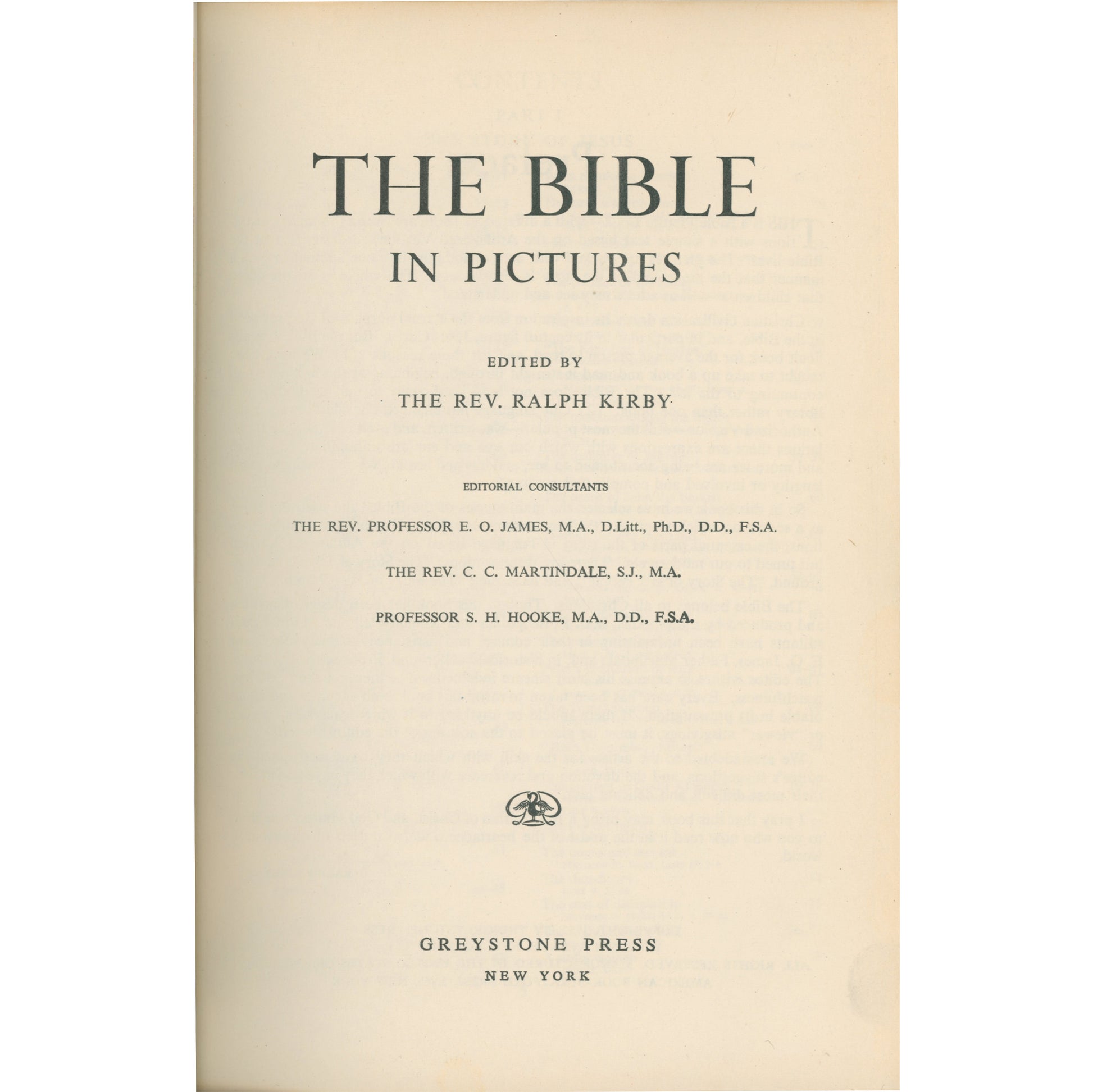 Vintage 1952 Bible picture book by Ralph Kirby with over 1,000 illustrations. Greystone Press hardcover in very good condition. Title Page