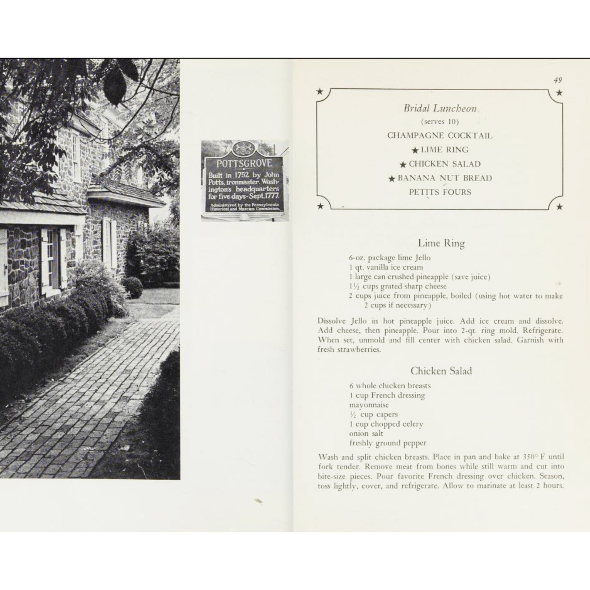 Junior League of Philadelphia’s Bicentennial Cookbook (First Edition, 1975) Menu Bridal Luncheon