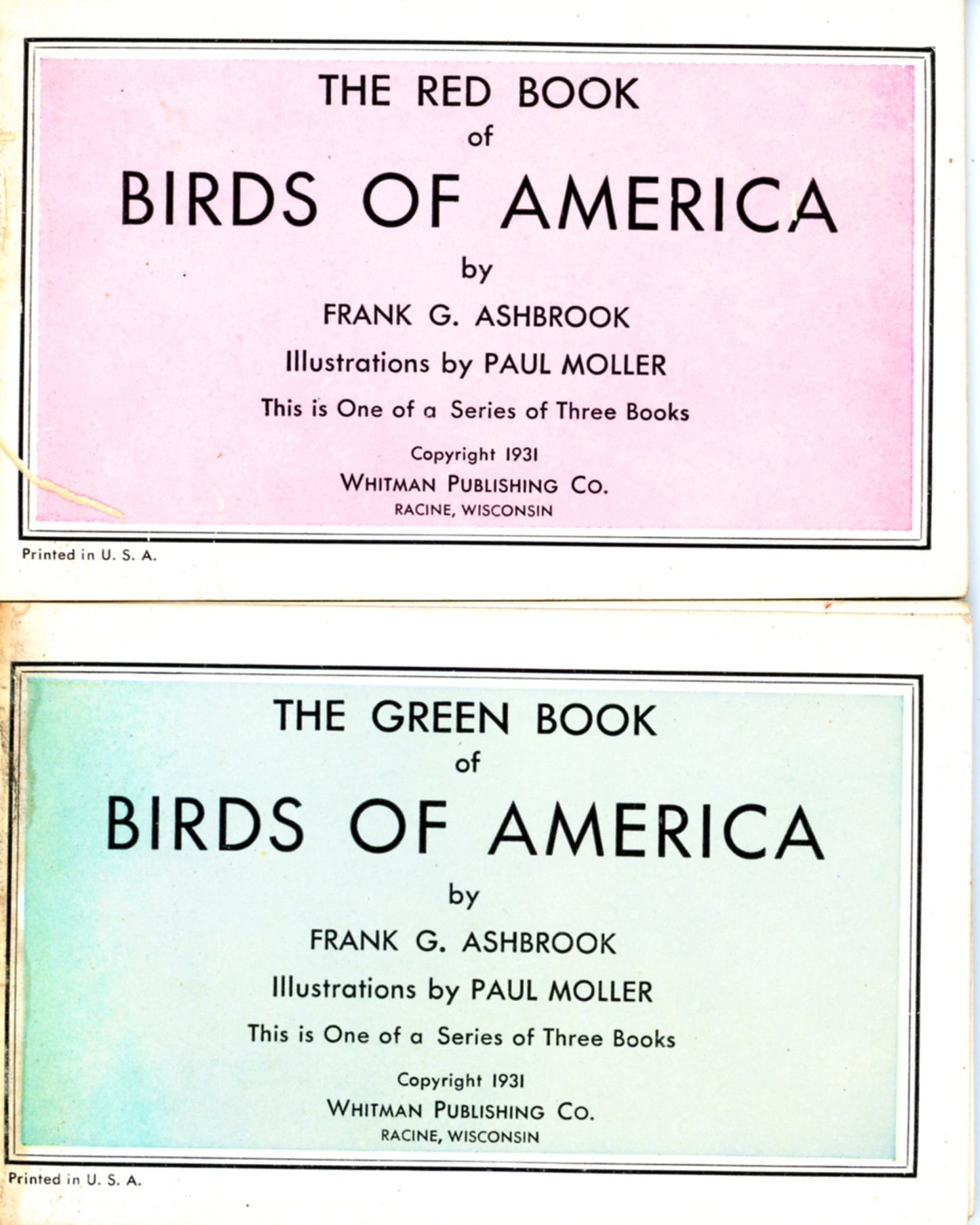 The RED BOOK of Birds of America and The GREEN BOOK of Birds of America (Set of 2) ©1931 TITLE AND COPYRIGHT PAGES