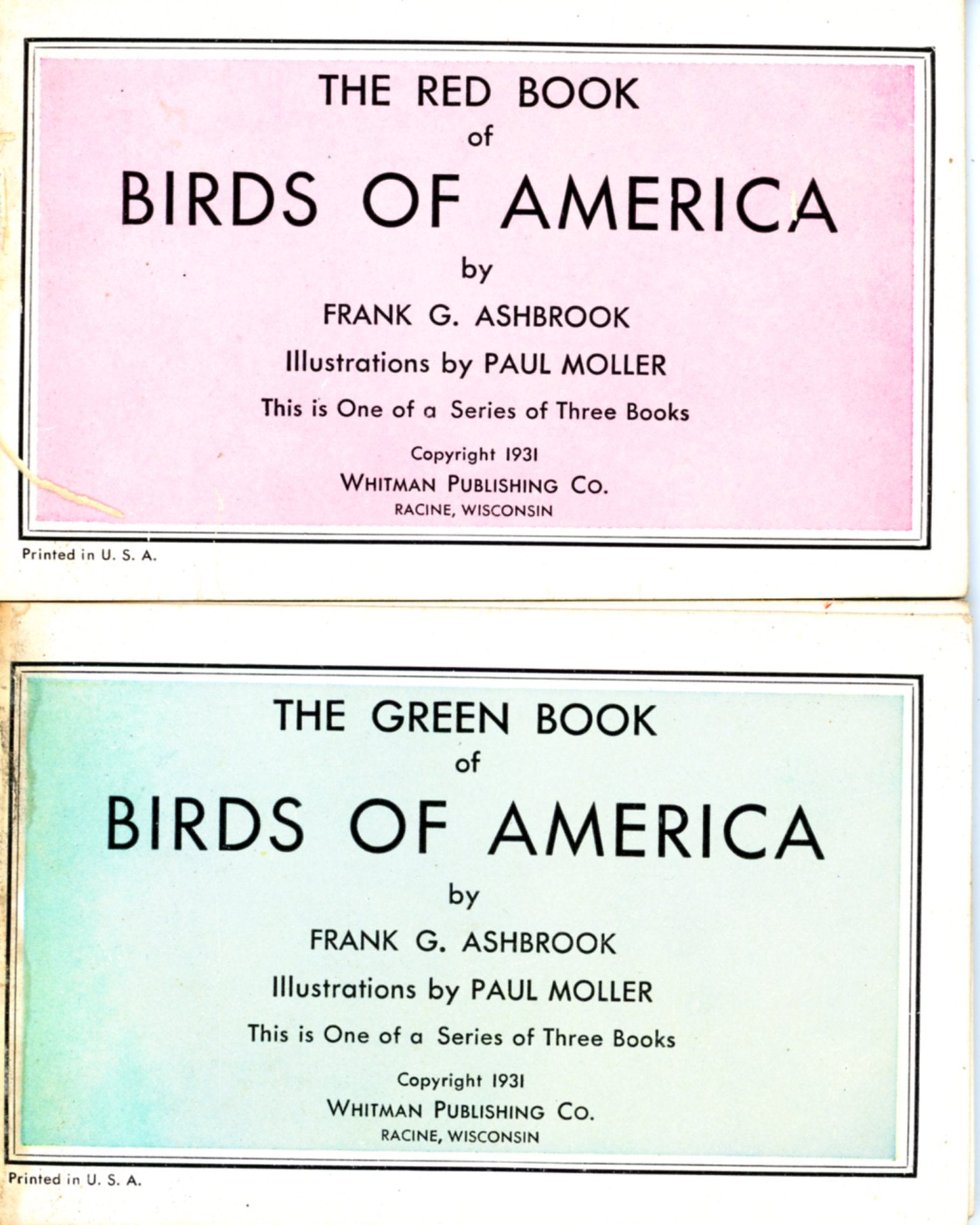 The RED BOOK of Birds of America and The GREEN BOOK of Birds of America (Set of 2) ©1931 TITLE AND COPYRIGHT PAGES