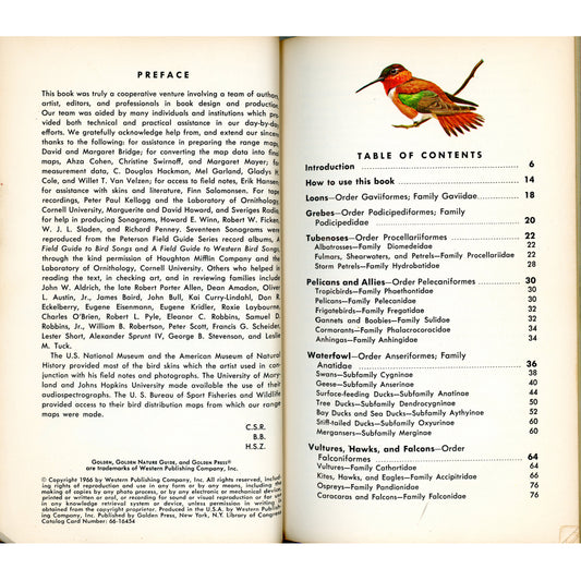 1966 Birds of North America Golden Field Guide with Arthur Singer illustrations. Classic bird book (Copyright and table of contents)