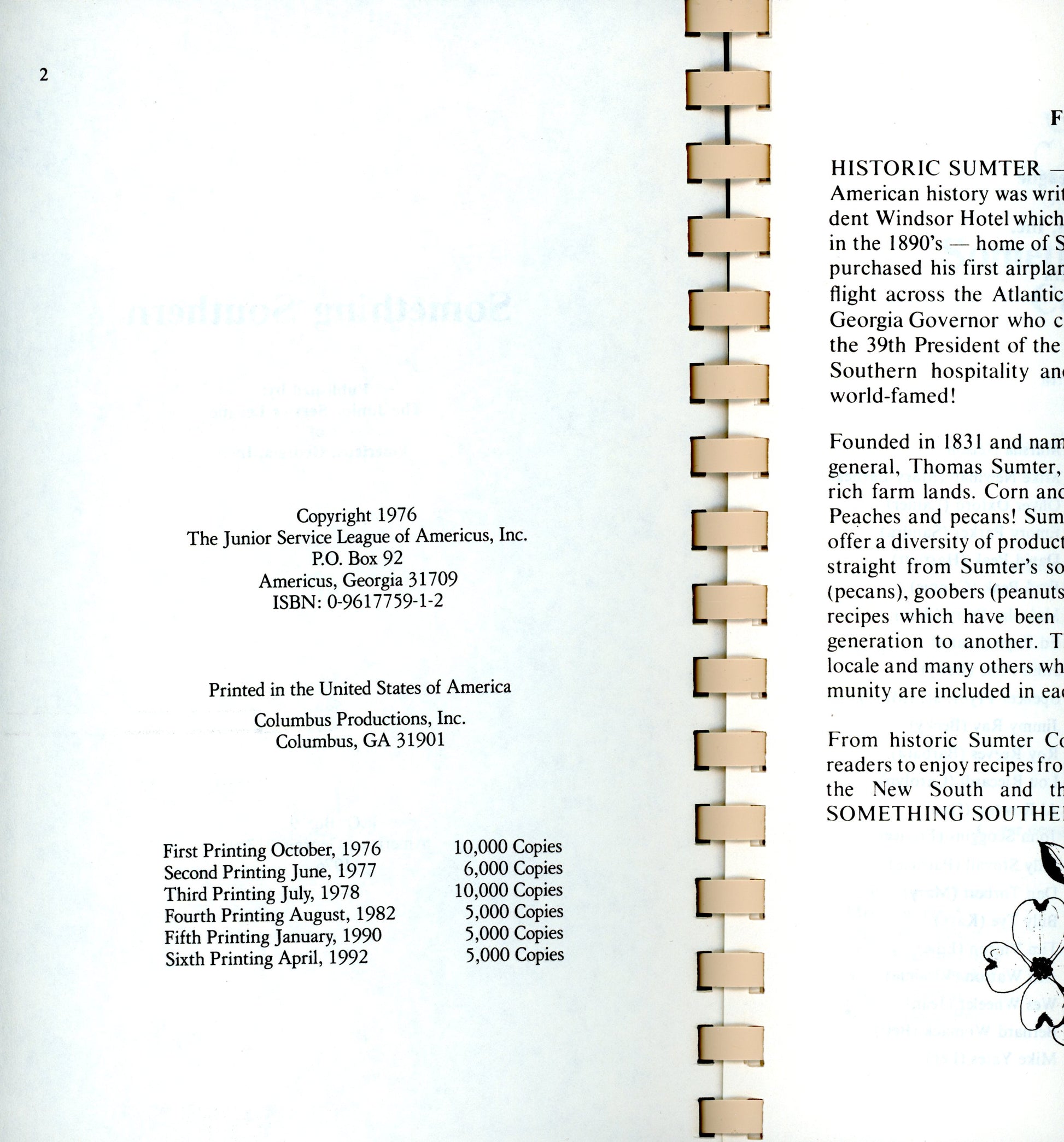 SOMETHING SOUTHERN A Collection of Recipes | Junior Service League of Americus, Georgia ©1976 Copyright Page