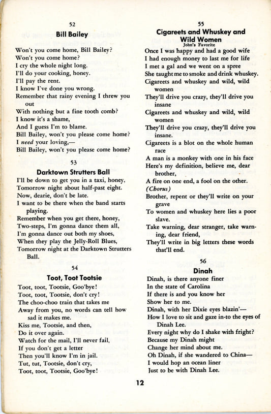 SINGING ALONG Songbook from Owl's Club Elmwood Place Cincinnati