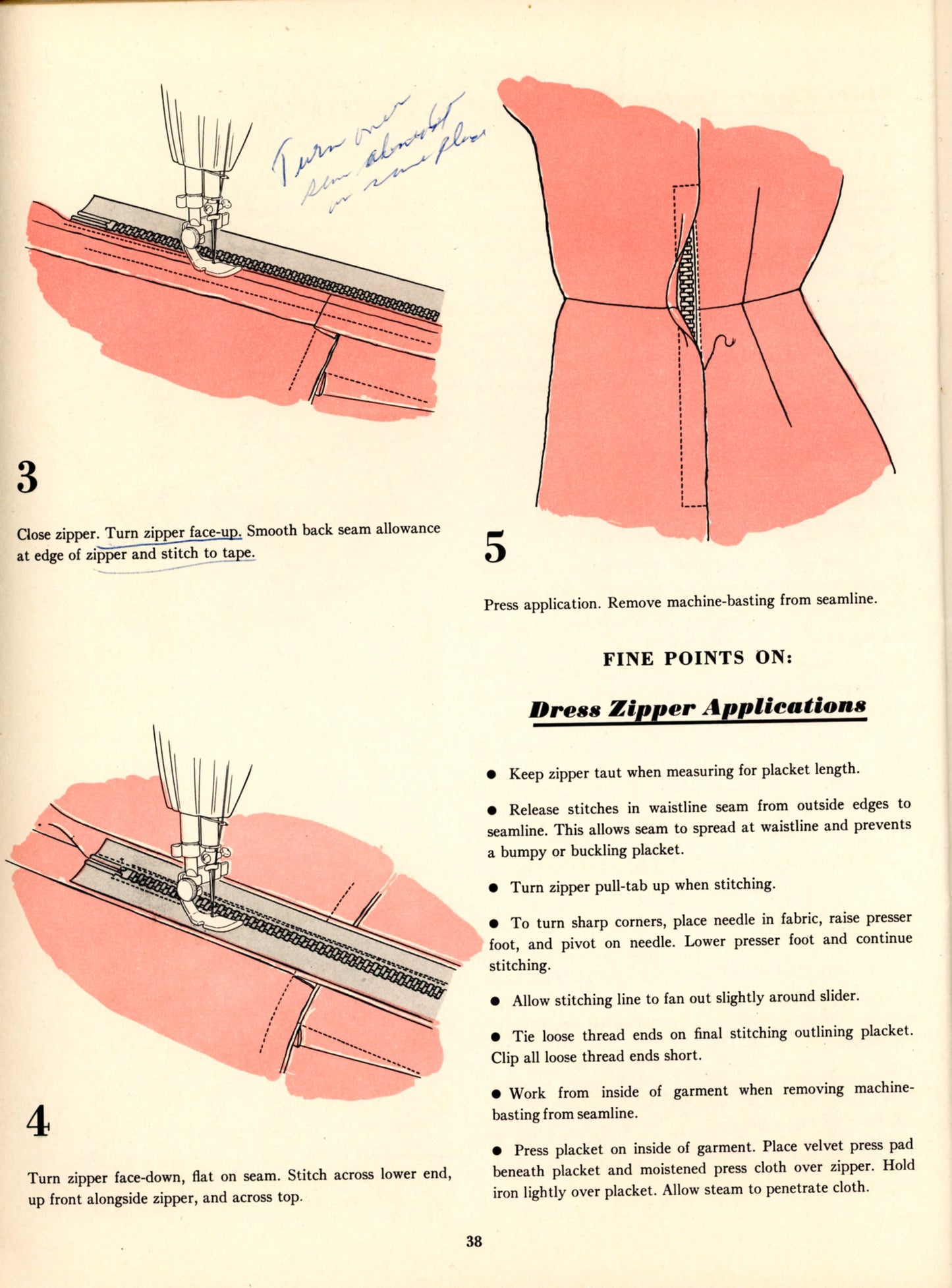 SINGER SEWING SKILLS Reference Book ©1955 ZIPPER INSTRUCTIONS