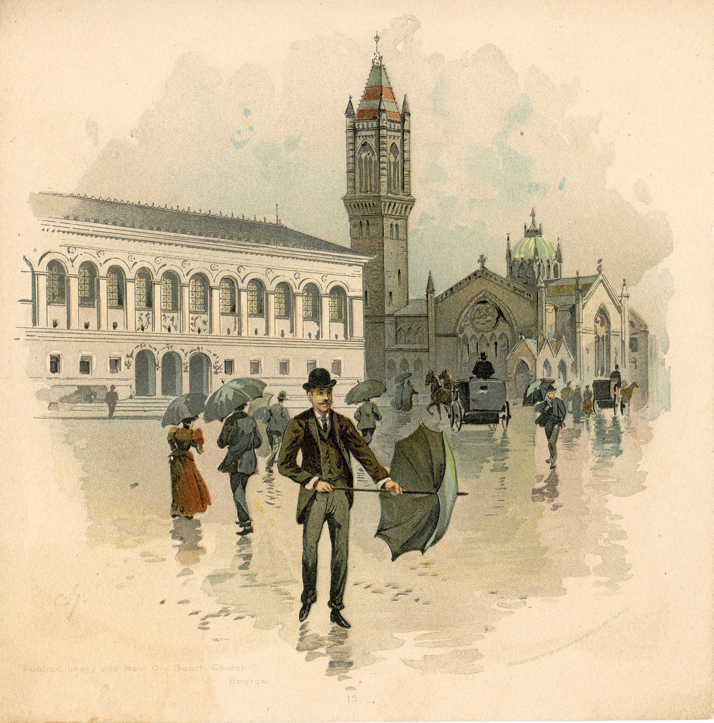 Boston Scenes by Charles Graham LITHOGRAPH PRINT Copley Square