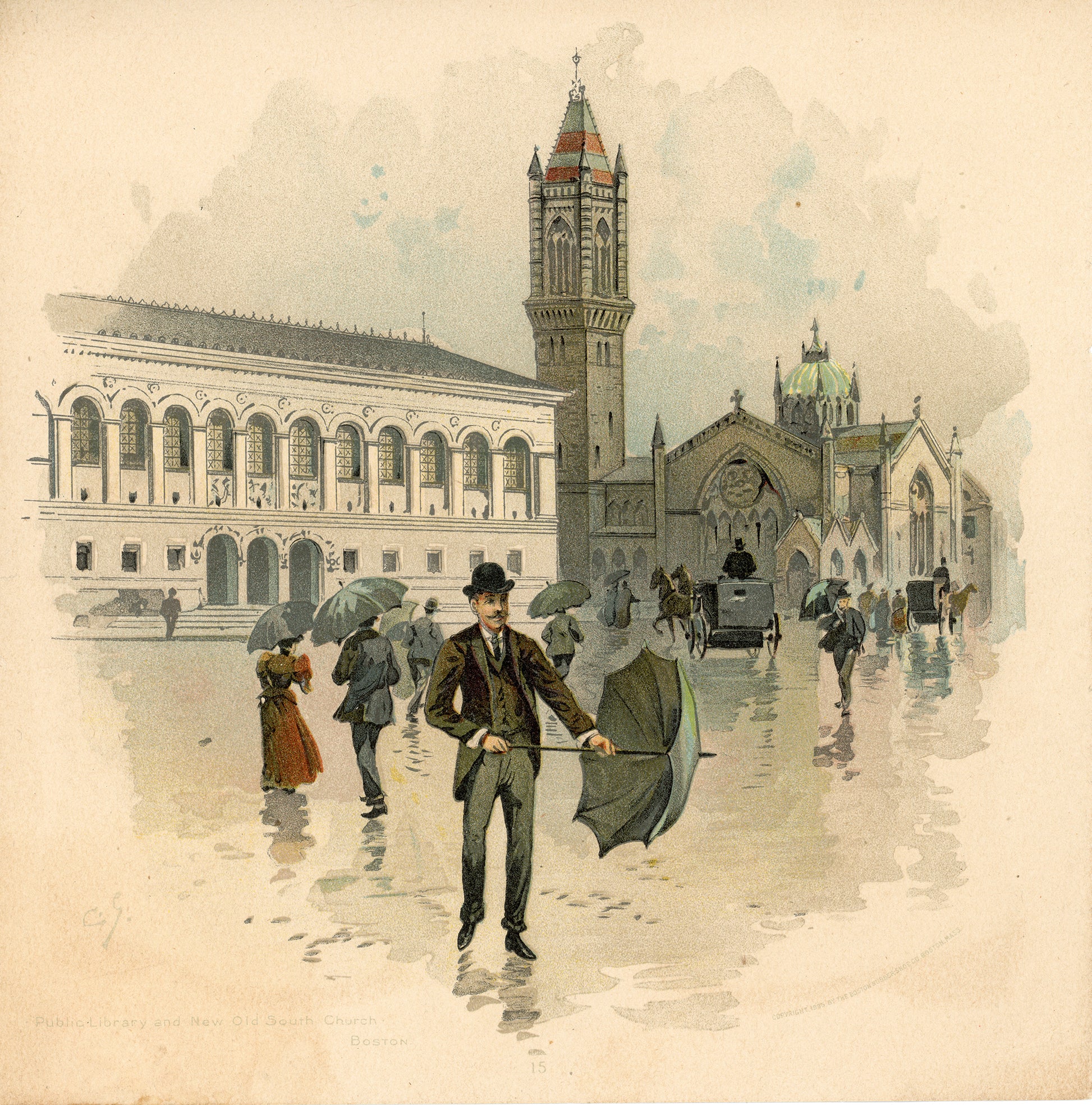 Boston Scenes by Charles Graham LITHOGRAPH PRINT Copley Square
