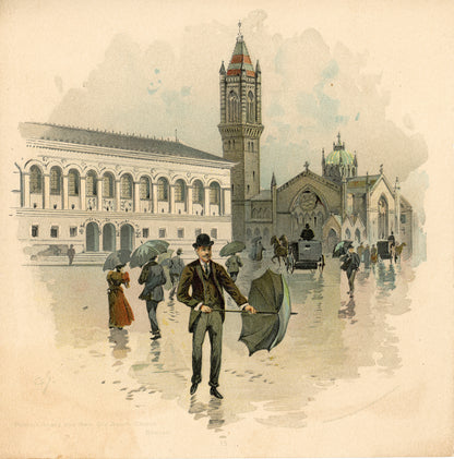 Boston Scenes by Charles Graham LITHOGRAPH PRINT Copley Square