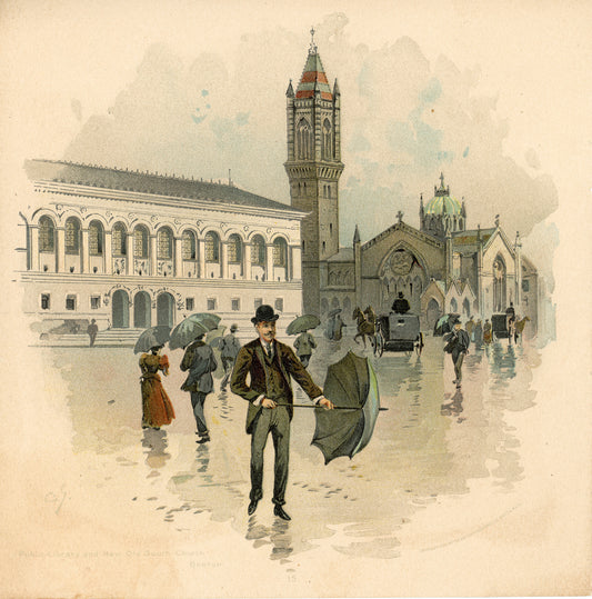 Boston Scenes by Charles Graham LITHOGRAPH PRINT Copley Square