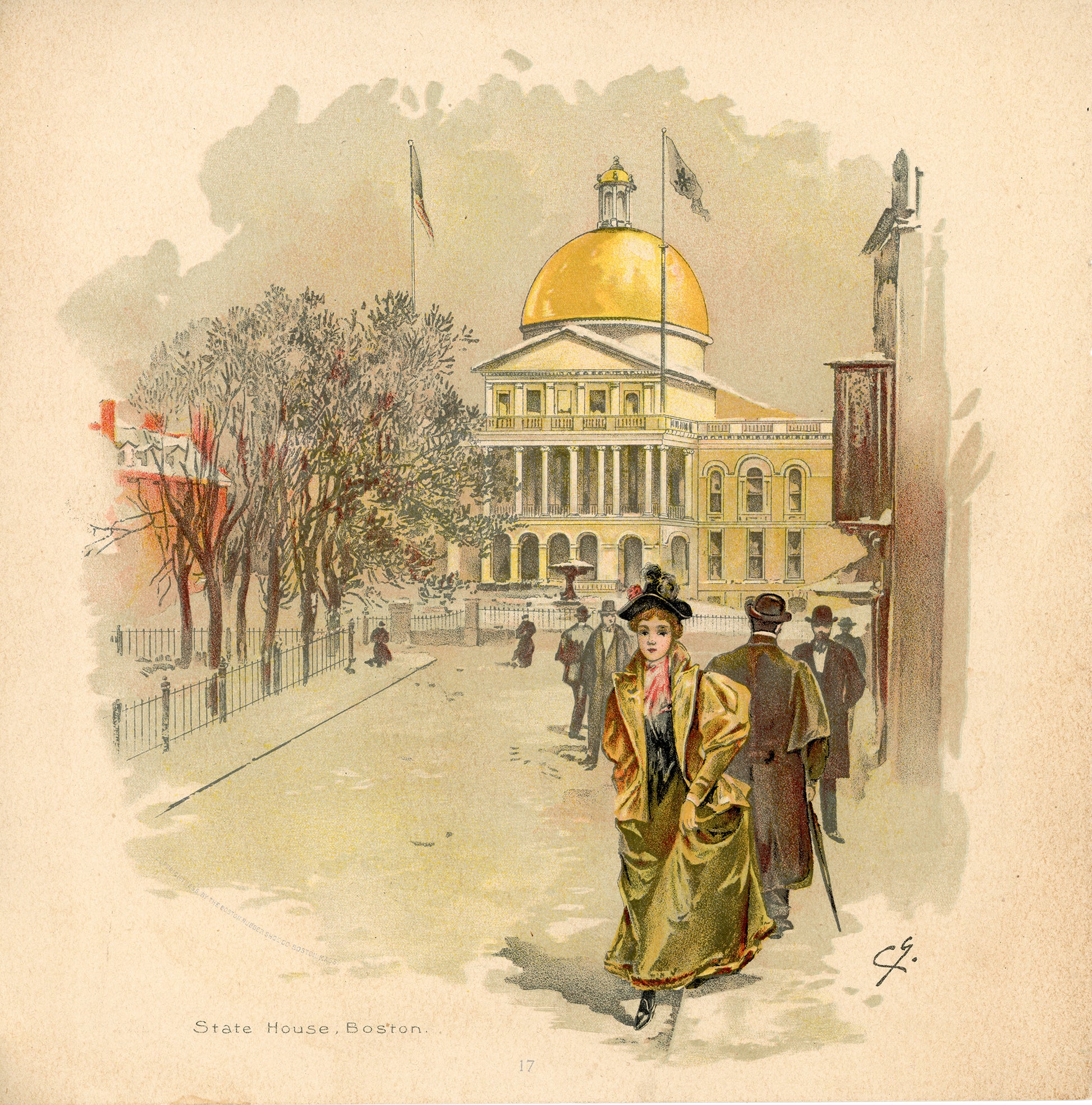 Boston Scenes by Charles Graham LITHOGRAPH PRINT State House