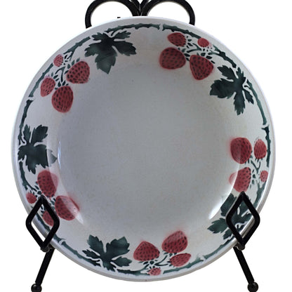 Bol de sopa con borde de fresas de loza de Lunéville - Loza francesa antigua con esmalte de estaño (c. 1890-1910)
