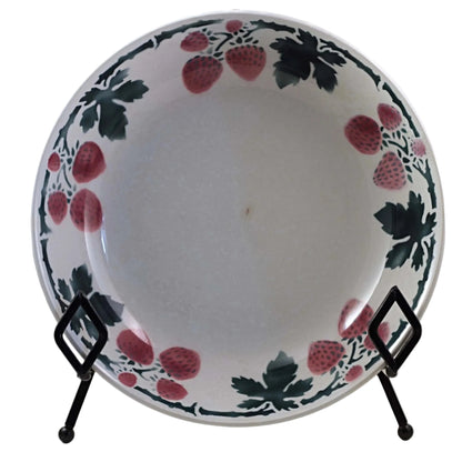 Bol de sopa con borde de fresas de loza de Lunéville - Loza francesa antigua con esmalte de estaño (c. 1890-1910)