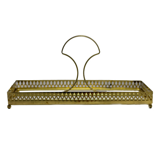 Mid-Century Divided Brass Bar Tray with Handle & Ball Feet