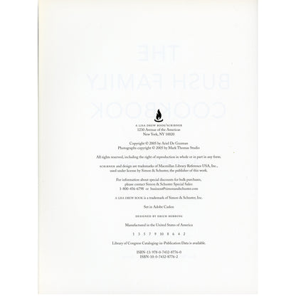 Copyright page of the Bush Family Cookbook featuring publisher and copyright details.