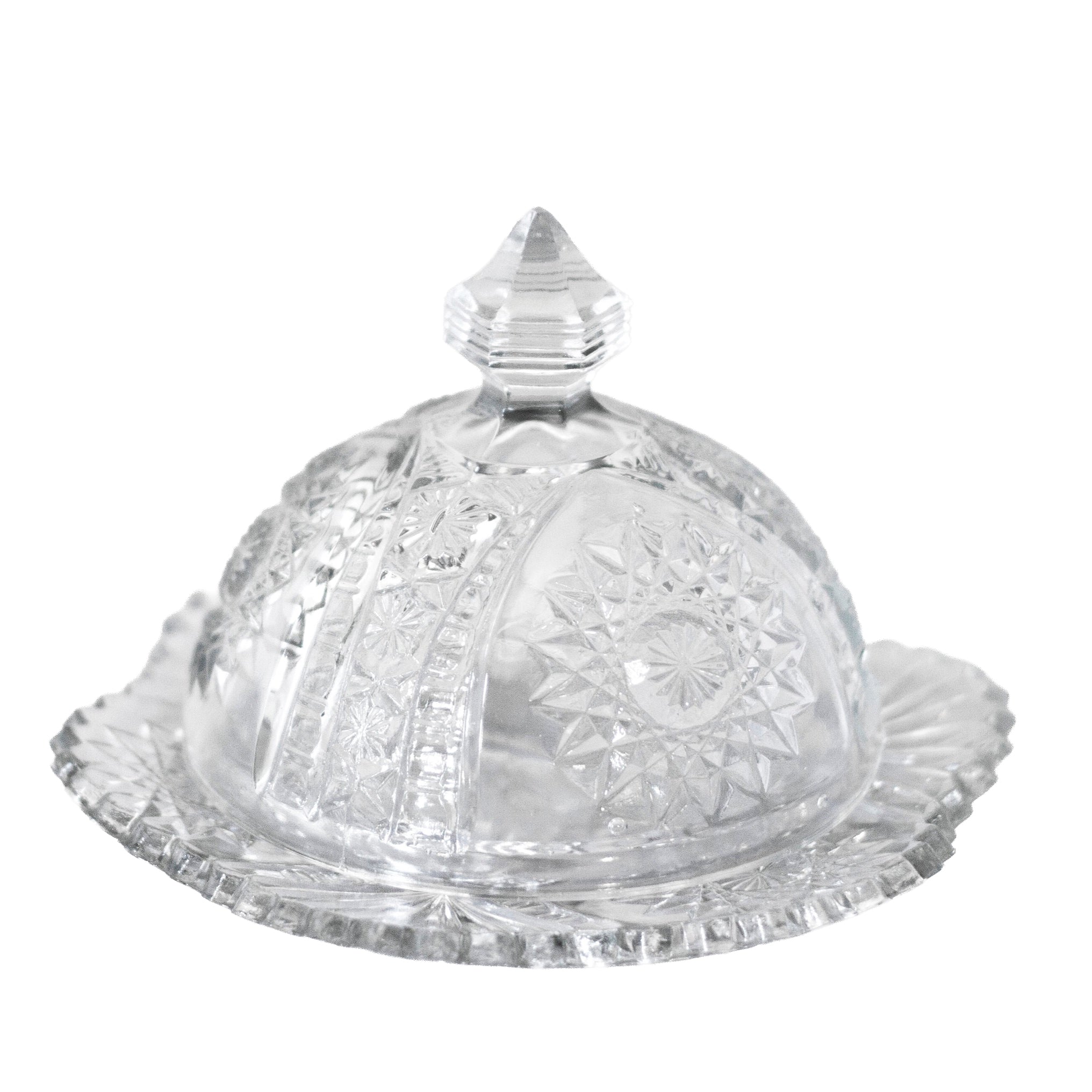 アンティーク　INDIANA GLASS バター　ディッシュ　ケース　グラス Indiana Glass Oval Star Clear CHILD'S ROUND BUTTER & LID Circa