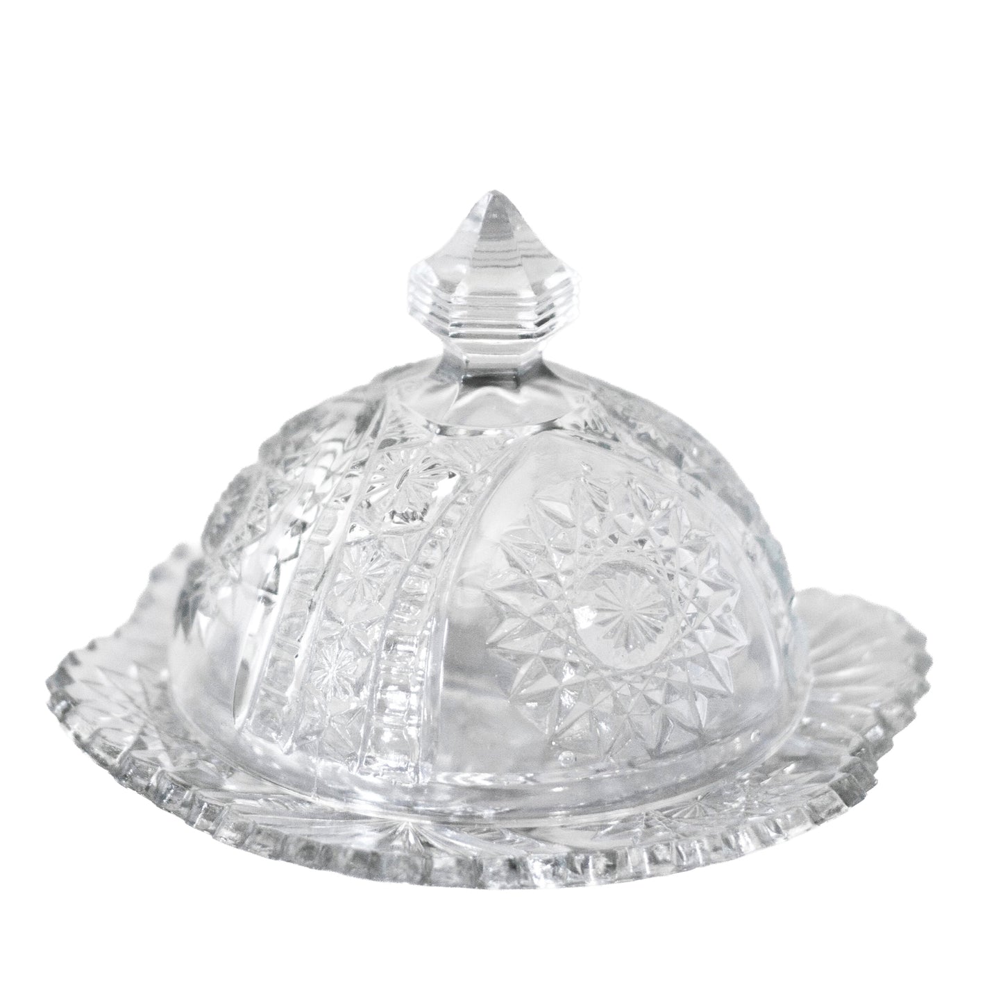 Indiana Glass Oval Star Clear CHILD'S ROUND BUTTER & LID Circa 1910