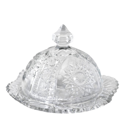 Indiana Glass Oval Star Transparente MANTEQUILLERA REDONDA INFANTIL CON TAPA Circa 1910