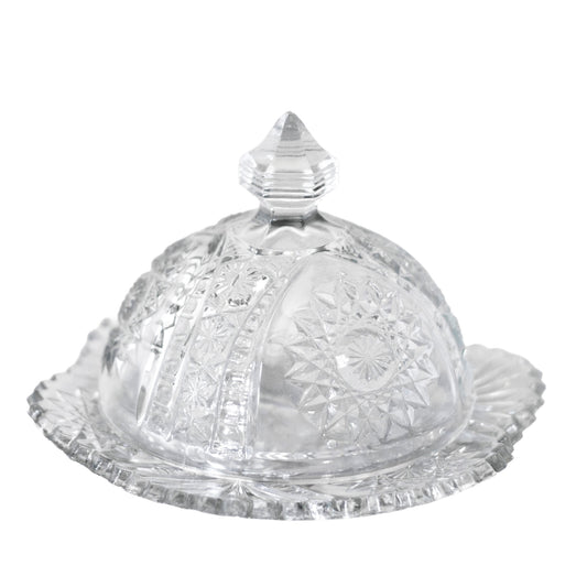 Indiana Glass Oval Star Clear CHILD'S ROUND BUTTER & LID Circa 1910