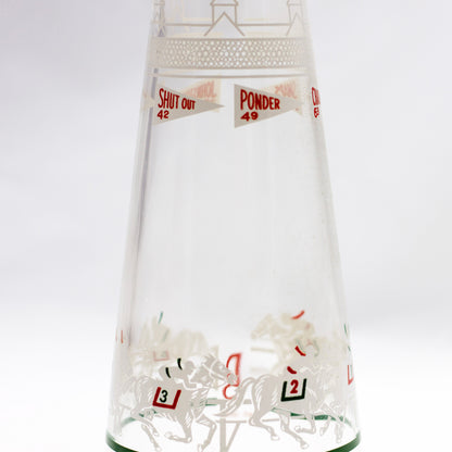 Vintage 1963 Double Springs Whiskey Kentucky Derby Winners Glass Decanter showing Shut Out and Ponder